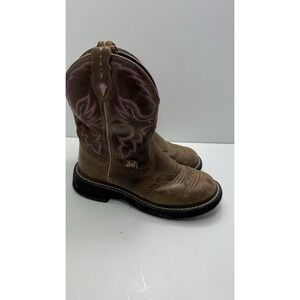Justin Gypsy Western Cowgirl Size 5 1/2 B Brown Pink Leather Boots L9903